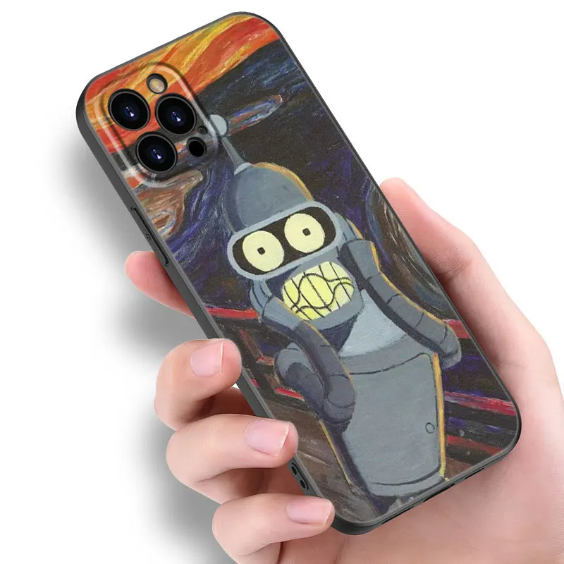 Futurama Bender Black Silicone Phone Case For Apple iPhone 12 13 Mini 11 14 15 16 Pro Max 7 8 Plus