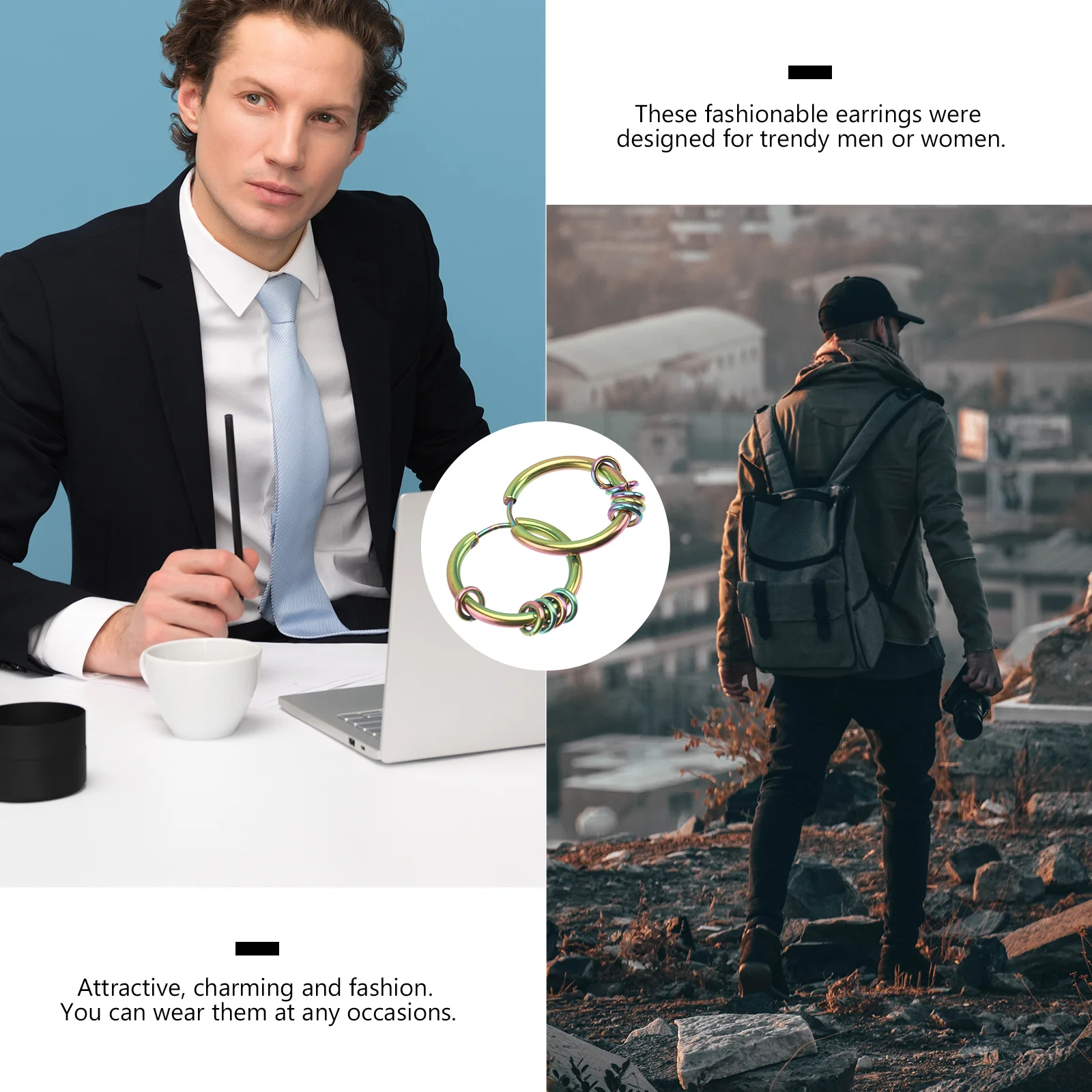 

2pcs 1 Pair Small Titanium Steel Rings For Men Stylish Ear Decor Fashionable Male Earrings Unique Street Style Cool Ear Piercing