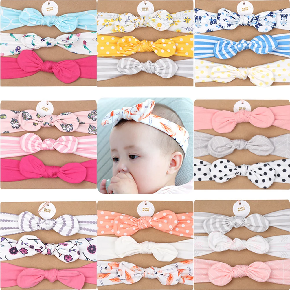 

3pcs Baby Hairbands Set Sweet Bow Elastic Headbands For Newborn Girls Photography Props Cotton Polyester Infant Hair