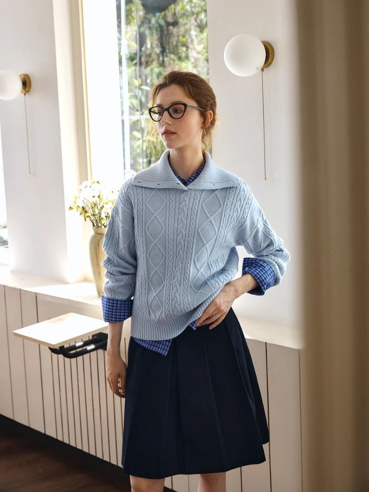 

OLrain Women's Turtleneck Cable Knit Pullover Long Sleeve Sweater Autumn 2025 New Design Versatile Top O57QM000650
