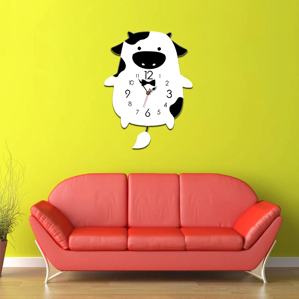 

Animal Pendulum Cartoon Cow Shape Black White Silent Wall Clock For Living Room Bedroom Kitchen Office Decor Hanging Clock