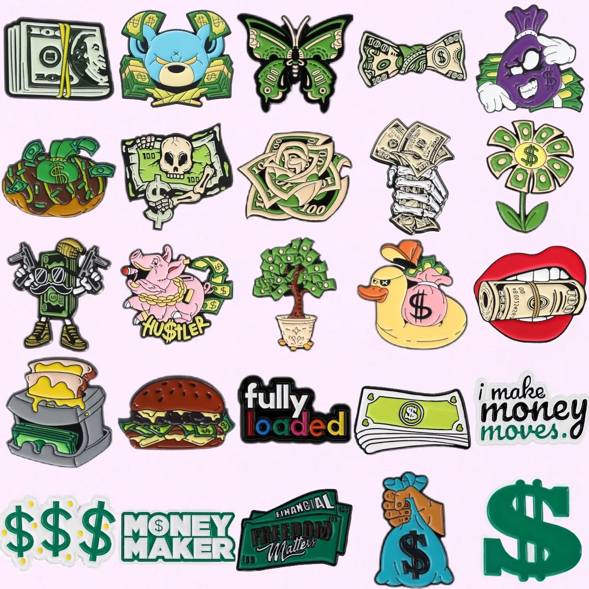 Creative US Dollar Money Enamel Pins Collection Cartoon Banknote Get Rich Brooch Backpack Lapel Metal Badge Fun Jewelry for Gift