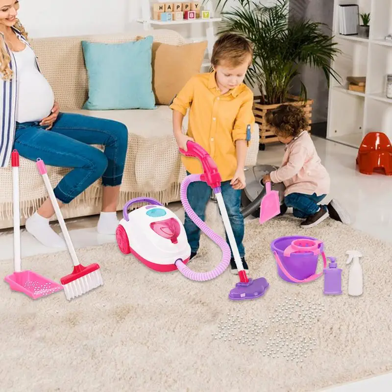 Toddler Vacuum Toy Toddler Cleaning Toy Vacuum Cleaner Set Realistic Electric Vacuum Pretend Play Housekeeping Cleaning Set For