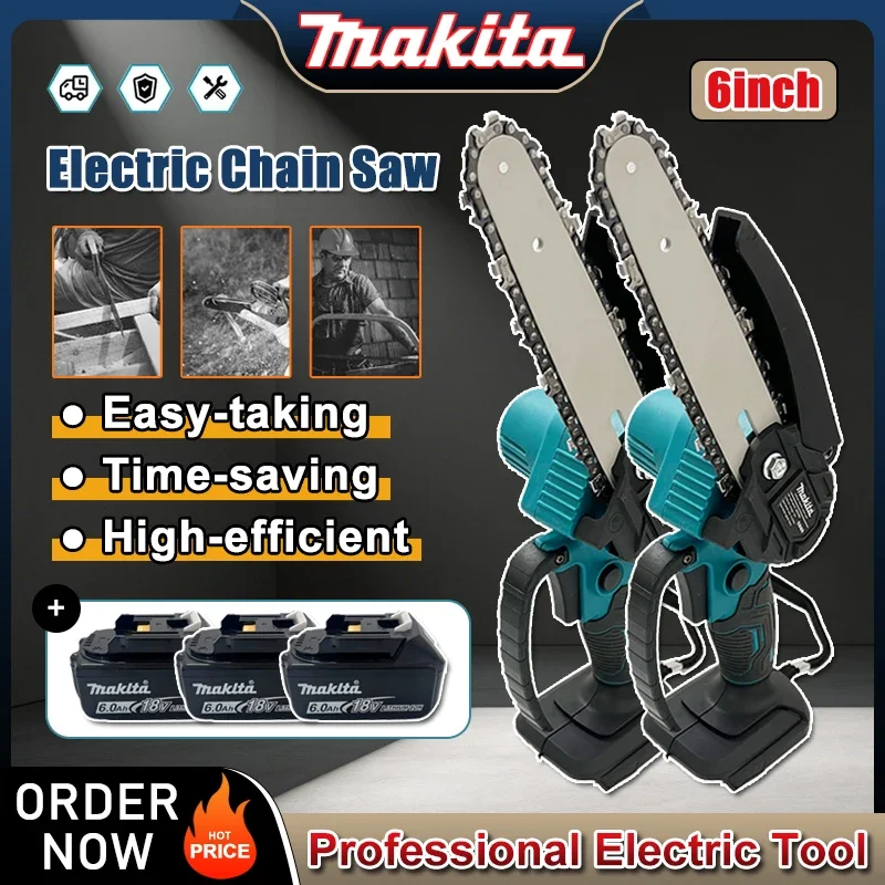 

Электрическая цепная пила Makita 6 дюймов, ручная портативная пила для распиловки древесины, садовый инструмент для обрезки деревьев, работающий от аккумулятора 18В