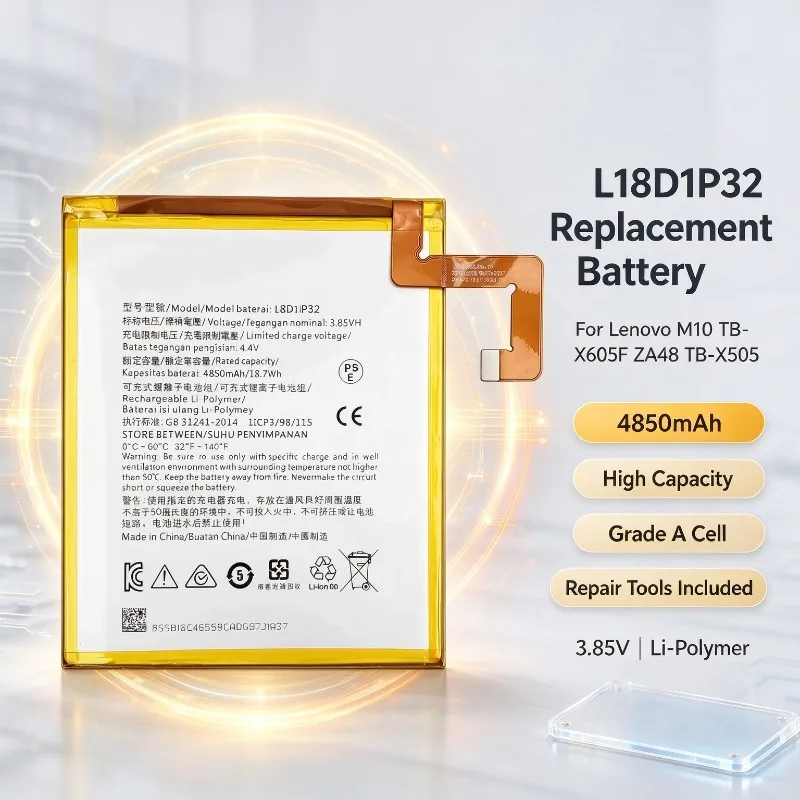 L18D1P32 Replacement Tablet Battery For Lenovo M10 TB-X605F ZA48 TB-X505, Grade A High Capacity Li-ion Battery with Repair Tools