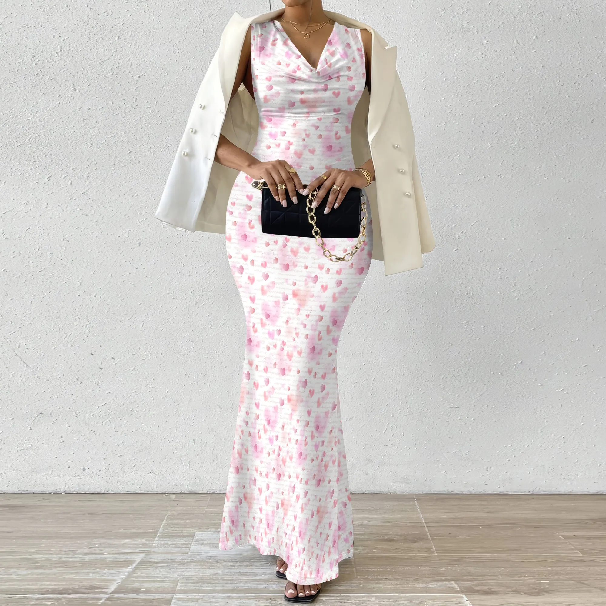 Women's Mermaid Dress Fitted Cowl Neck Fishtail Dress XS-2XL Love Motif for Product Launch Corporate Event