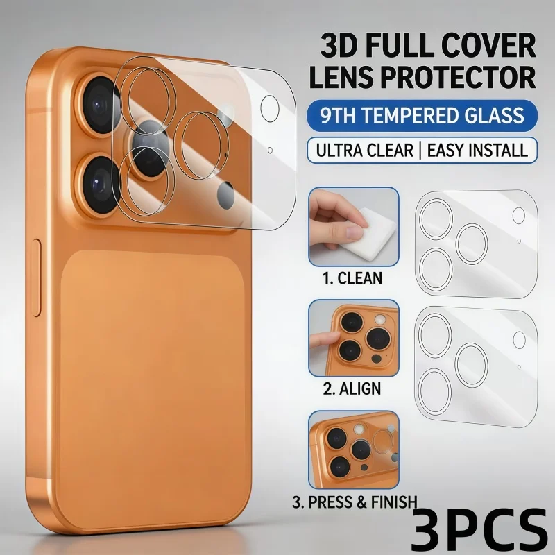 3PCS Camera Lens Protector for iPhone17Pro Max Lens Protective Glass for iPhone17 16 15 14 13 12 11Pro Max 16Plus Tempered Glass