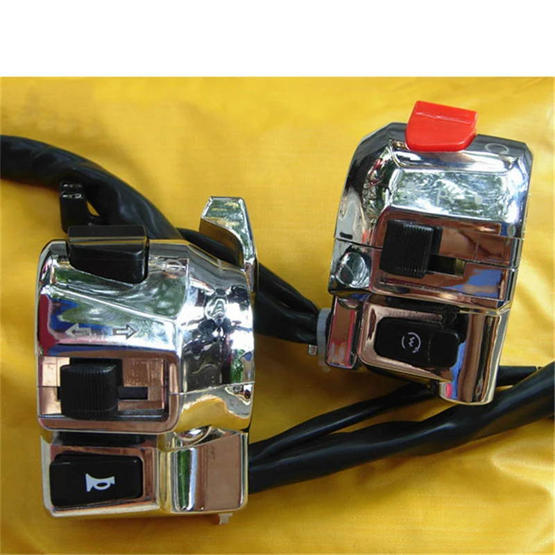 1 Paio di Interruttori per Moto 12V in Alluminio 7/8" per Manubrio, Clacson, Indicatori di Direzione, Avviamento, Cromati Argento