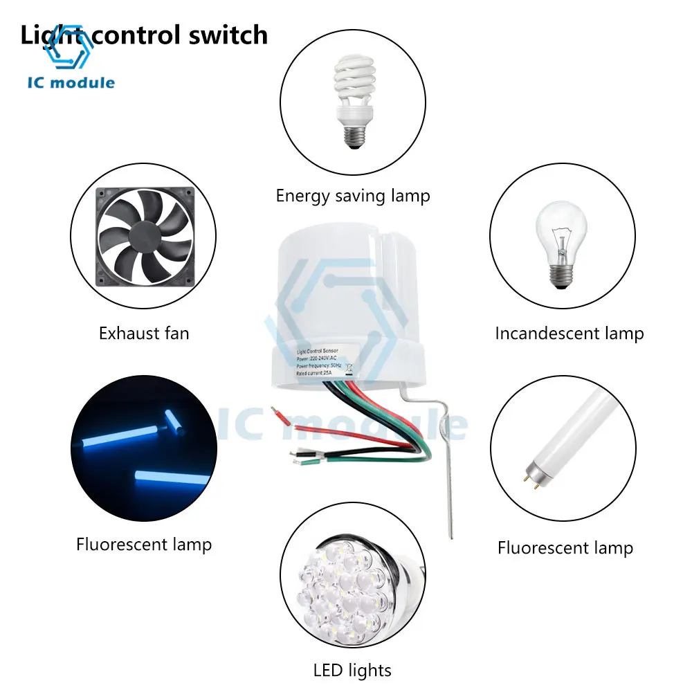 Photoelectric sensor light switch AC 220V 25A Light control sensor automatic photocell switch for lamps