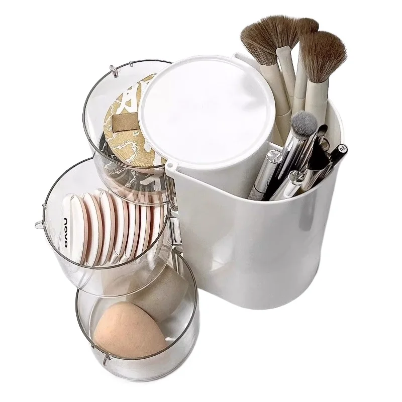 

Puff storage box Rotary dustproof dresser Desktop beauty blender Air cushion Lipstick makeup brush Storage cylinder Shelf