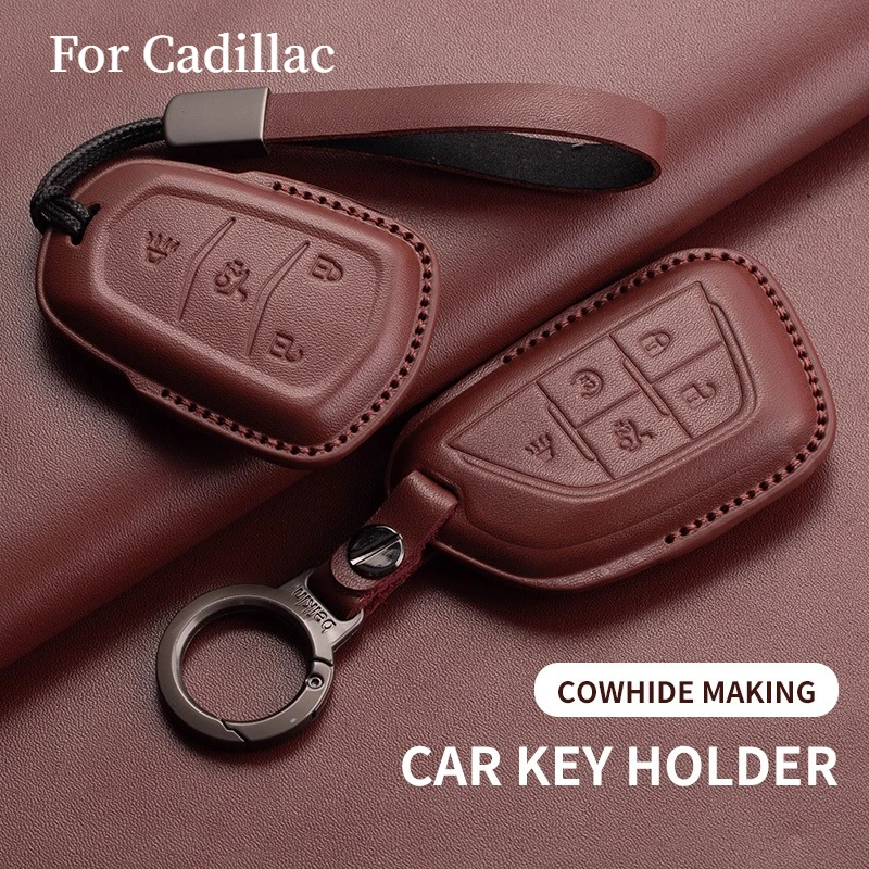 

Leather Car Key Case Cover For Cadillac CT4 CT5 ATS CT6 CTS DTS XT5 Escalade ESV SRX STS XTS XT4 28T ELR Auto Keys Shells Holder