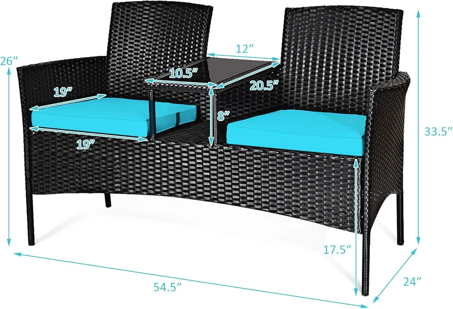 في الهواء الطلق Loveseat x W x H, L "x" x"