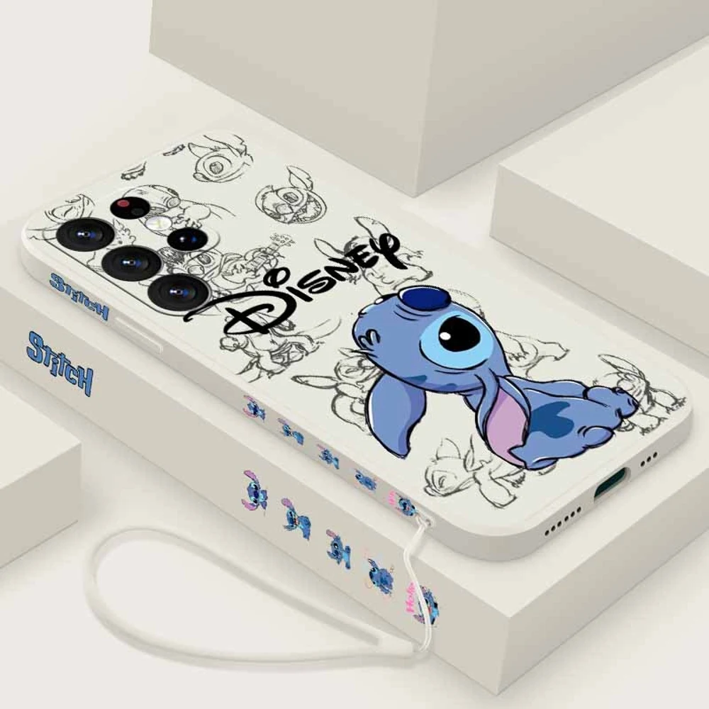 Cute S-Stitch Love For Samsung S26 S25 Edge S24 S23 S22 S21 S20 FE Ultra Plus Lite Liquid Left Rope Phone Case