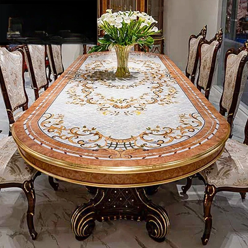 Inlaid shell parquet inlaid mahogany dining table French court dining table and chair combination furniture