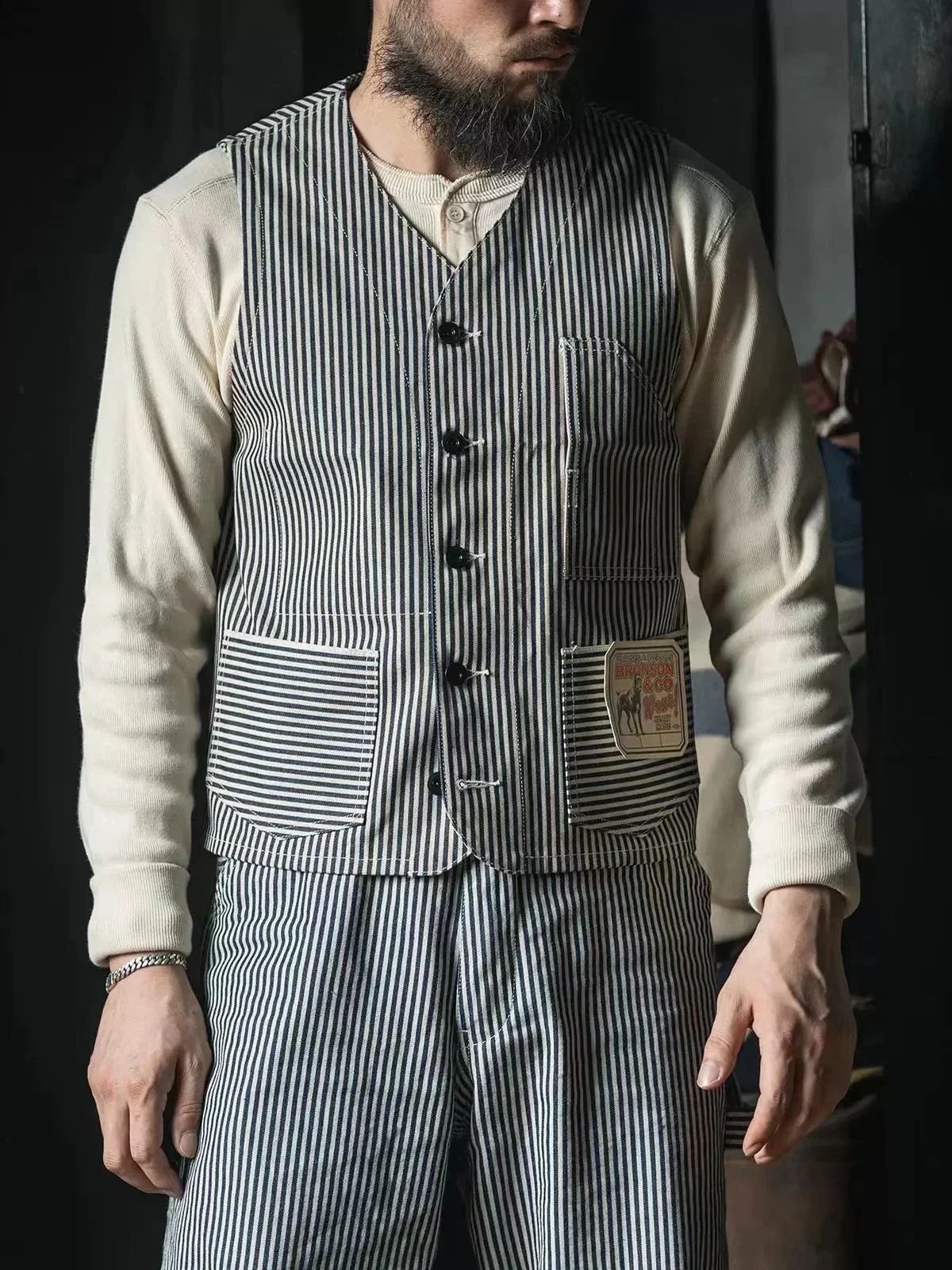 Rugged Bronson Lot 423 Express Stripe Chore Vest Vintage Railroad Worker\'s Waistcoat