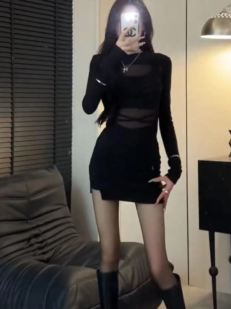Dresses for Women Sexy Night Club Black Mini Short Coquette Woman Long Sleeve Dress 2025 Fashion Elegant Luxury G Summer New In