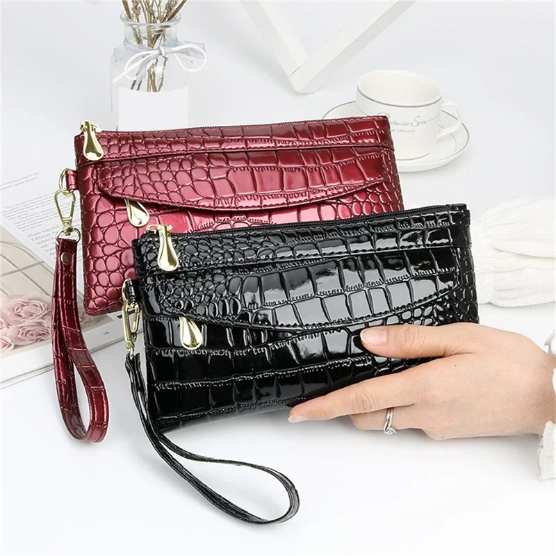 

Double Long Women Wallets Alligator Leather Tote Bag Ladies Double Zipper Wallet Ladies Clutch Bag Design Purse Crocodile Purses