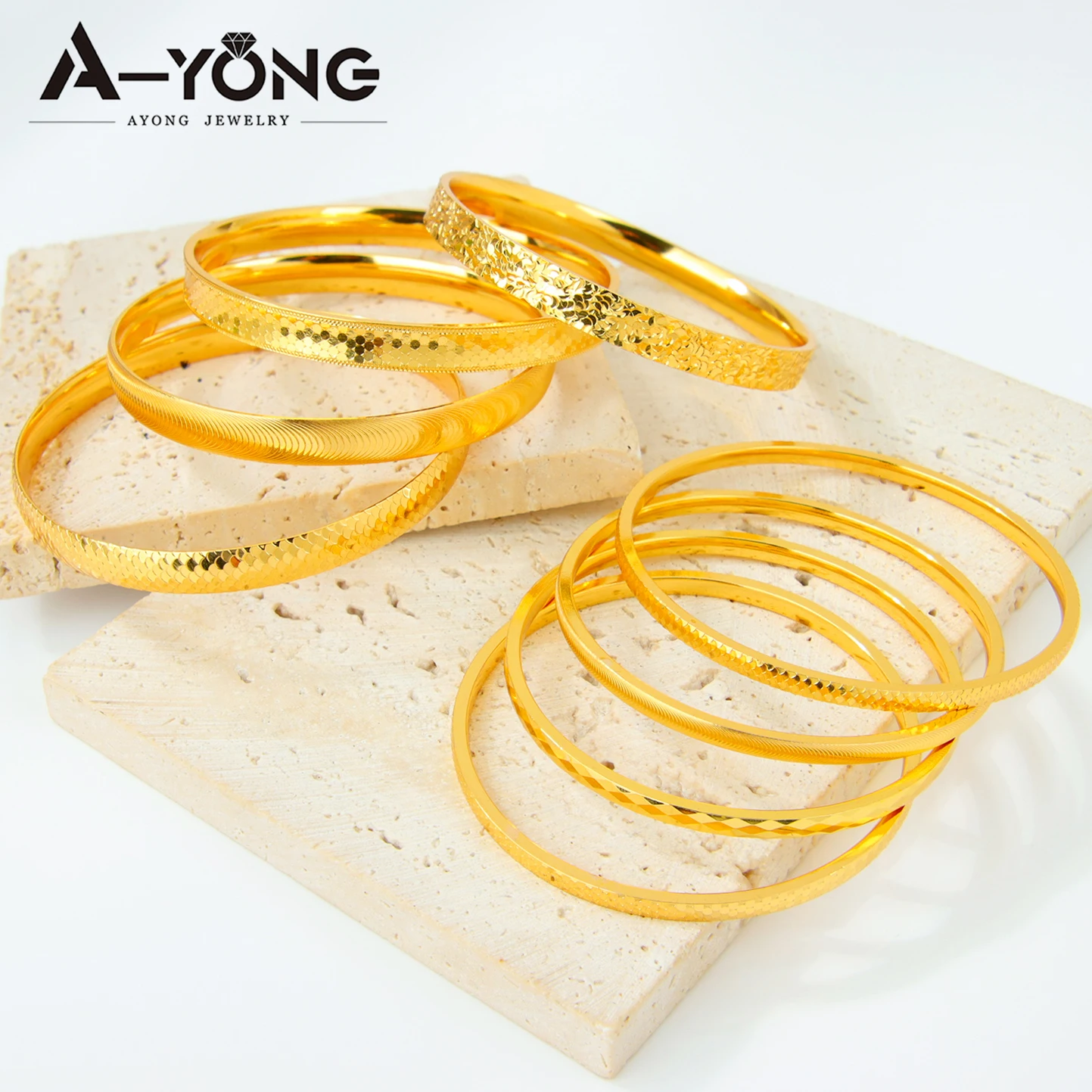 

Trendy Multilayer Gold Bangle 21k Gold Plated Wide Smooth Geometric Bracelet Arab Saudi Women Bridal Wedding Party Jewelry