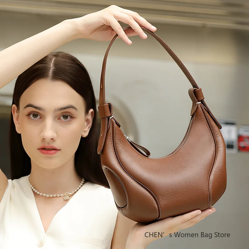 

Toptrends Vogue 100% Genuine Leather Crescent Shoulder Bags for Women 2025 Luxury Designer Crossbody Purses Hobo Ladies Handbags