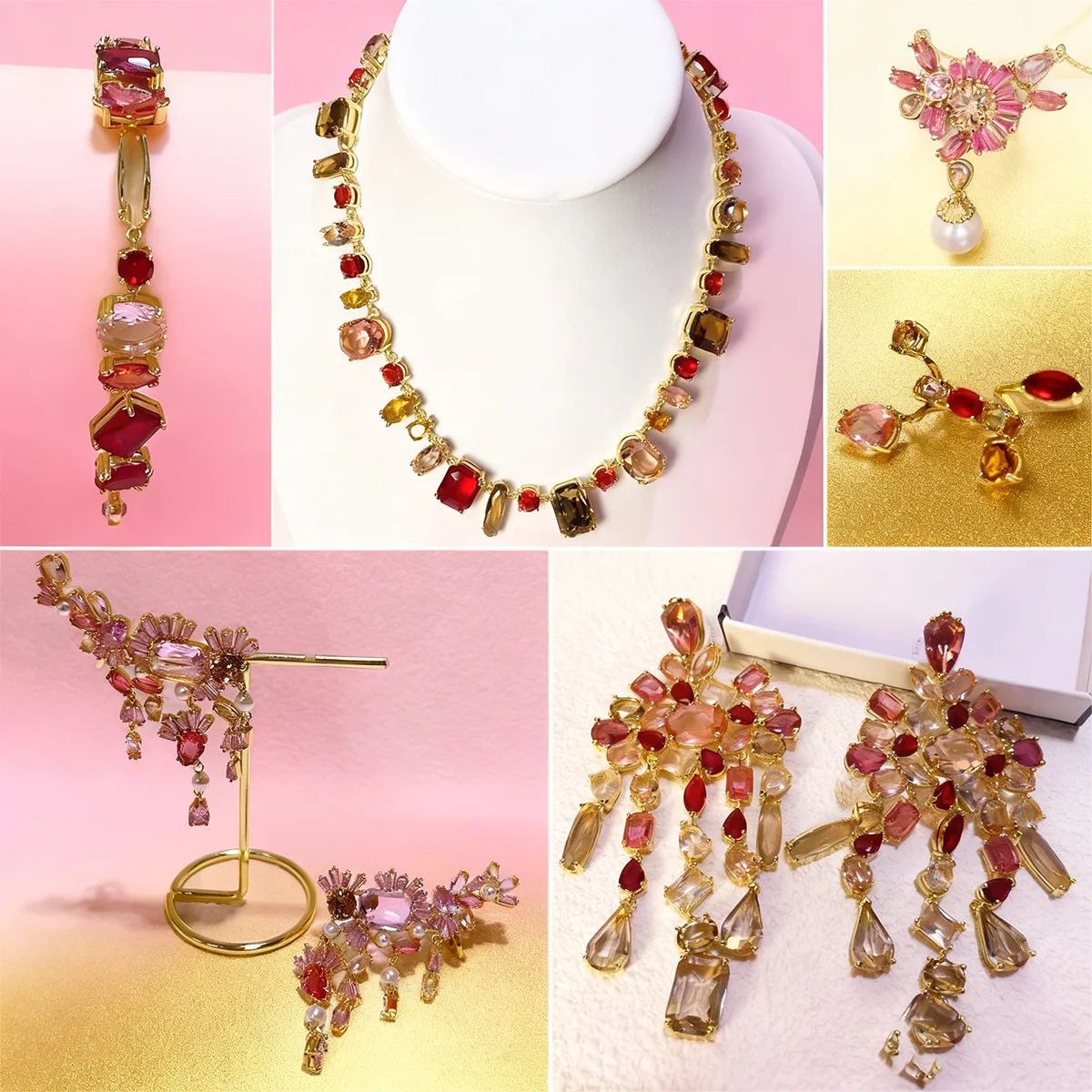 オリジナル2025フラワーアンビライトネックレス-レディース向け-トレンドファインジュエリーセット-チャームキャンディイヤリング-ブレスレット-パーティーアクセサリー