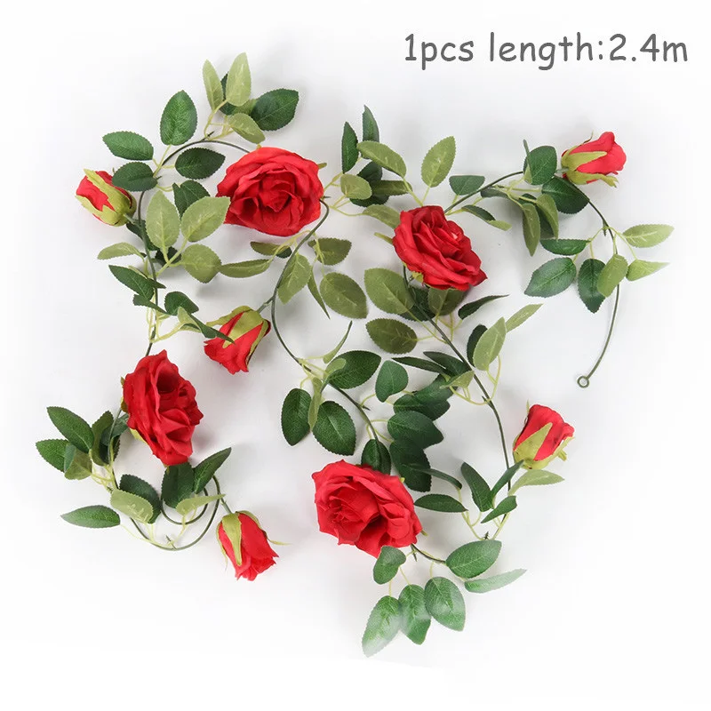 2.4m Artificial Flowers Rose Ivy Vine Wedding Decoration Real Touch Silk Flower String Home Hanging Garland Party Wedding Decor