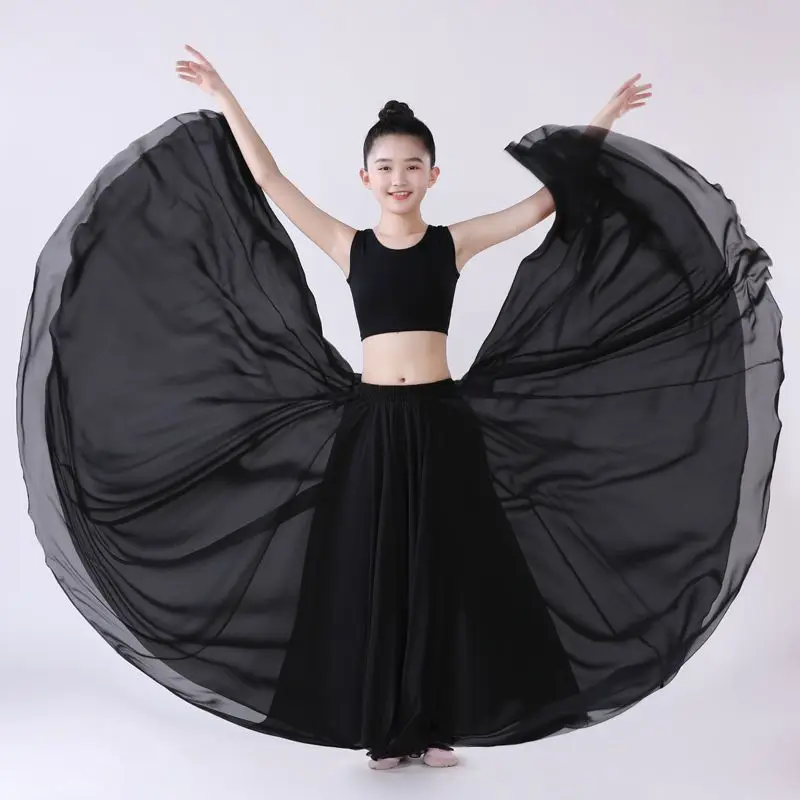 65-90cm Chinese Traditional Classical Dance Costume Mongolian Tibetan Dance Clothes Kid Girls Practice Dance Large Swing Skirt