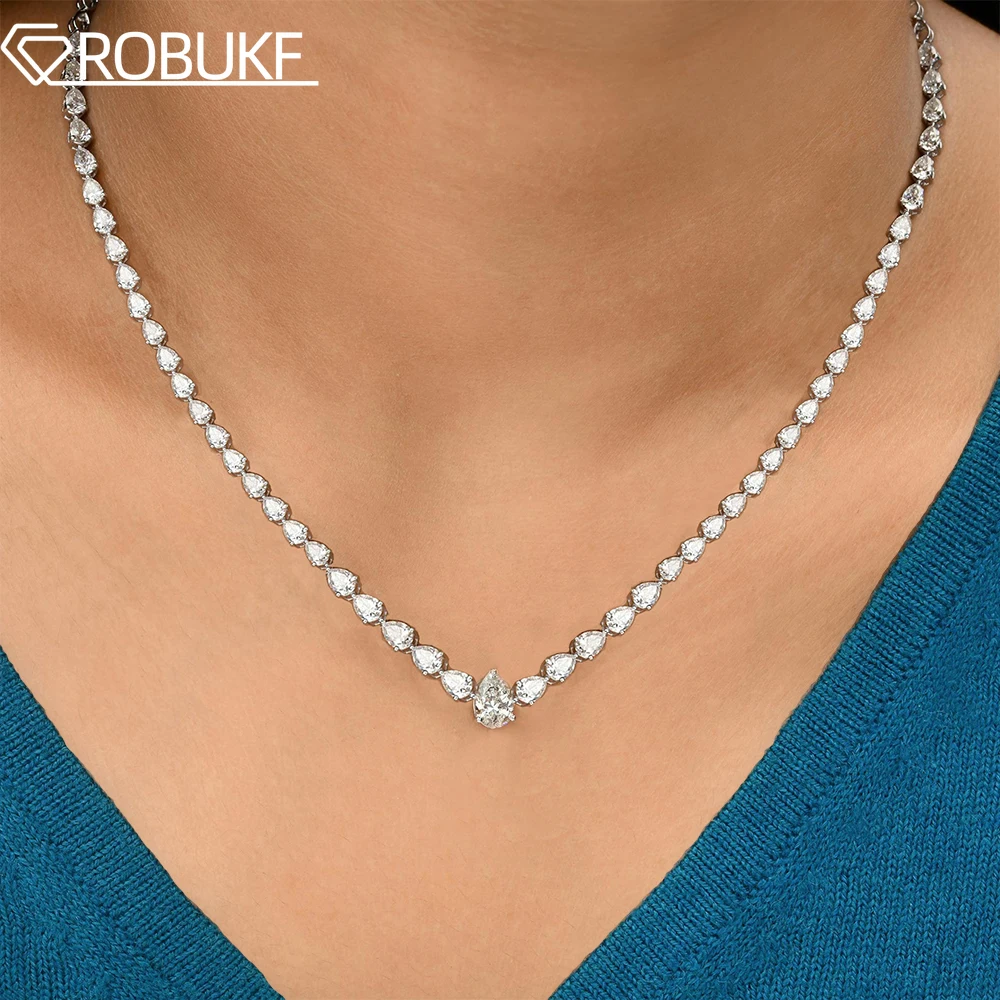 Pear Cut Gradient Moissanite Diamond Tennis Necklace For Women S925 Silver Choker Chain Waterdrop Necklace With GRA Certificate