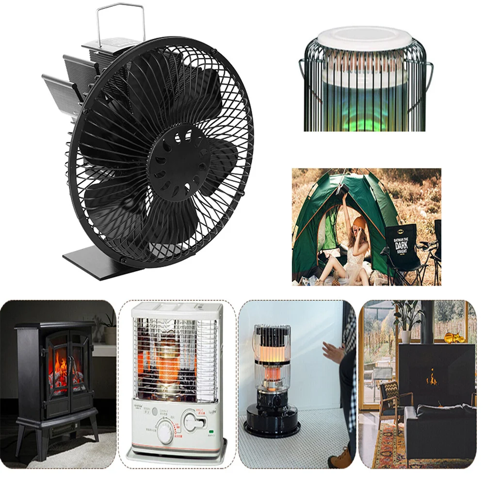 6 Blades Heat powered fan stove fan Unpowered fan With Cover Fireplace fan Efficient Heat Distribution Winter Air Volume