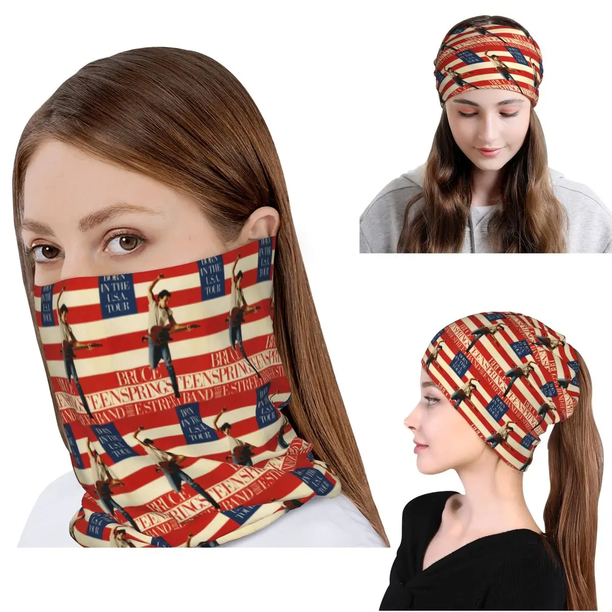 Bruce Springsteen Vintage Bandana Halstuch, Wickelschal, warme Sturmhaube, Mütze, Unisex, für Erwachsene, Winter