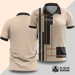 Men's Polo Shirt Business Summer Casual Short Sleeves Tees Stripe Print Button Polo T Shirt Loose Clothing Fashion Golf T-Shirts