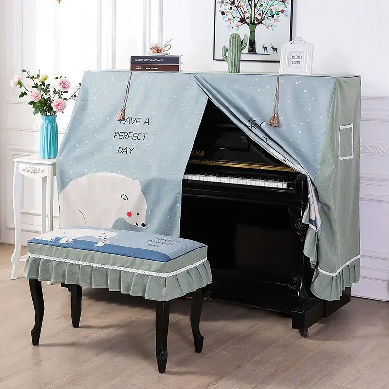 All-Inclusive Dust-proof Piano Cover Minimalist Embroidered Piano Cover Thickened Fabric Stool Cover Washable Multi-color Piano