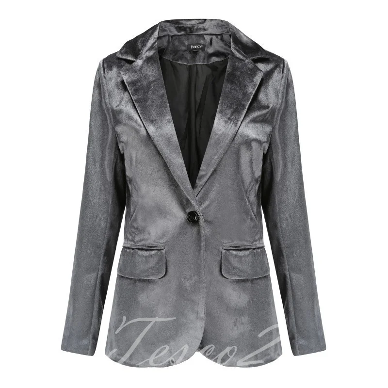Tesco Velvet Women's Suit Blazer Single Button Full Sleeve Jacket Formal Casual Tops For Office Lady Female Business Coat