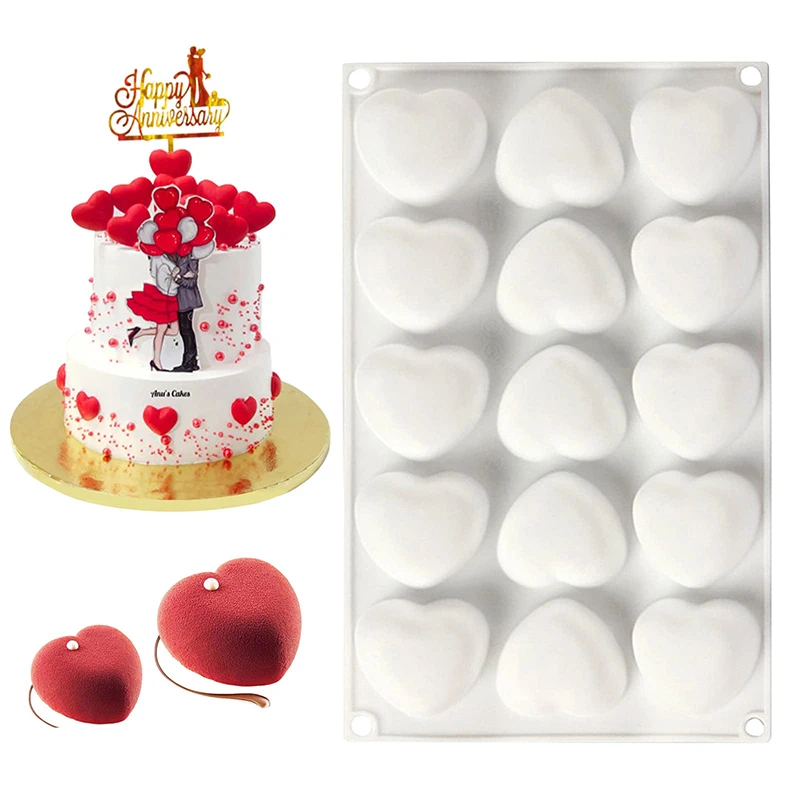 Silicone Pastry Mold 8/15 Cavity Heart Shape Mousse Cake Baking Pan for Chocolate Soap Jelly French Dessert Making Molds