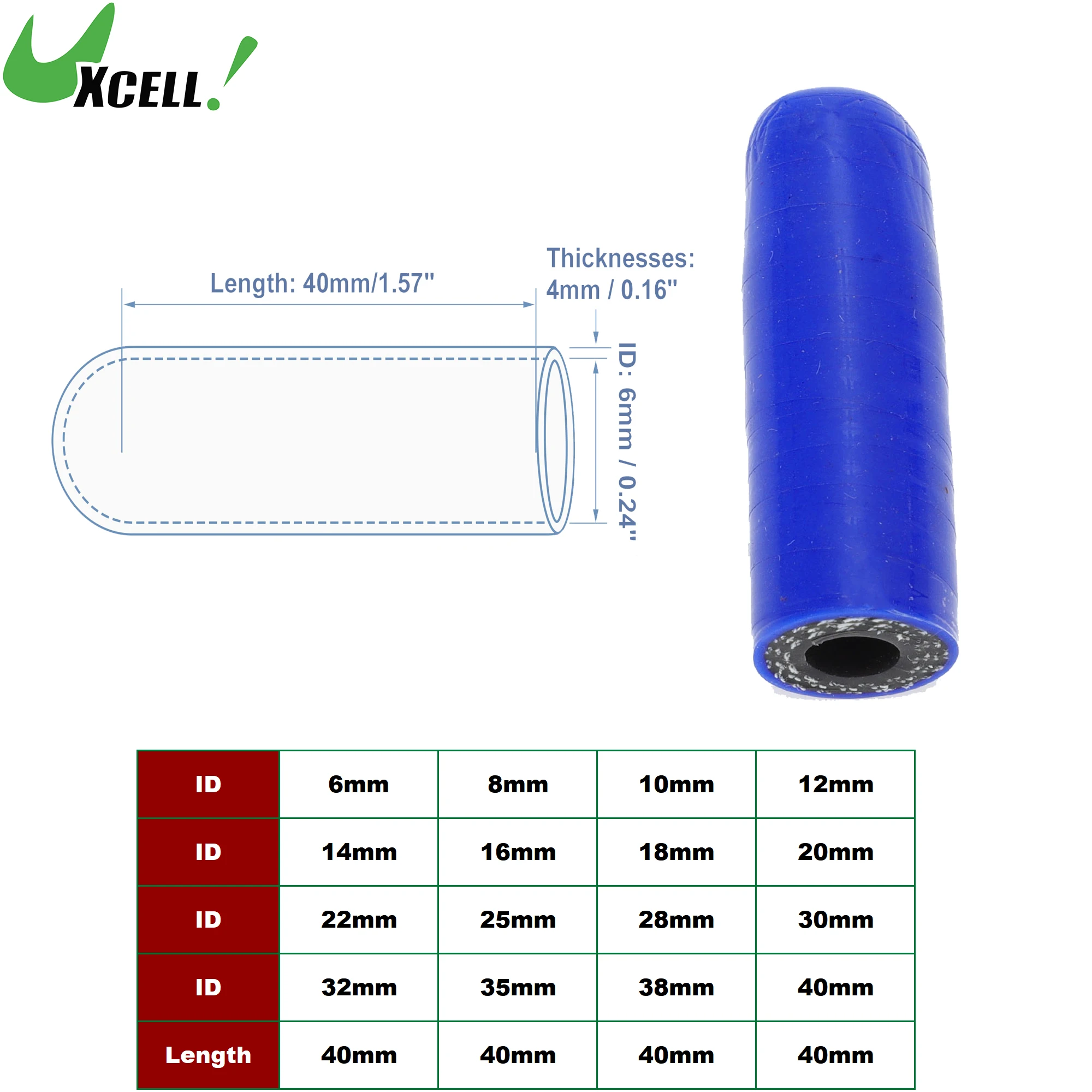

UXCELL 40mm Long 6/8/10/12/14/16/18/22/25/30/32/35mm ID Car Silicone Rubber Hose End Cap Silicone Reinforced Blanking Cap Blue
