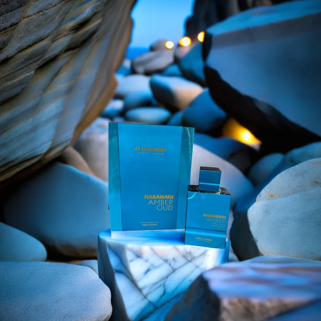 عطر Amber Oud Aqua Dubai Al Haramain Extrait 60 مل/2.0 أونصة عطر مائي طازج يدوم طويلاً للجنسين، هدية فاخرة لعيد الميلاد والهالوين