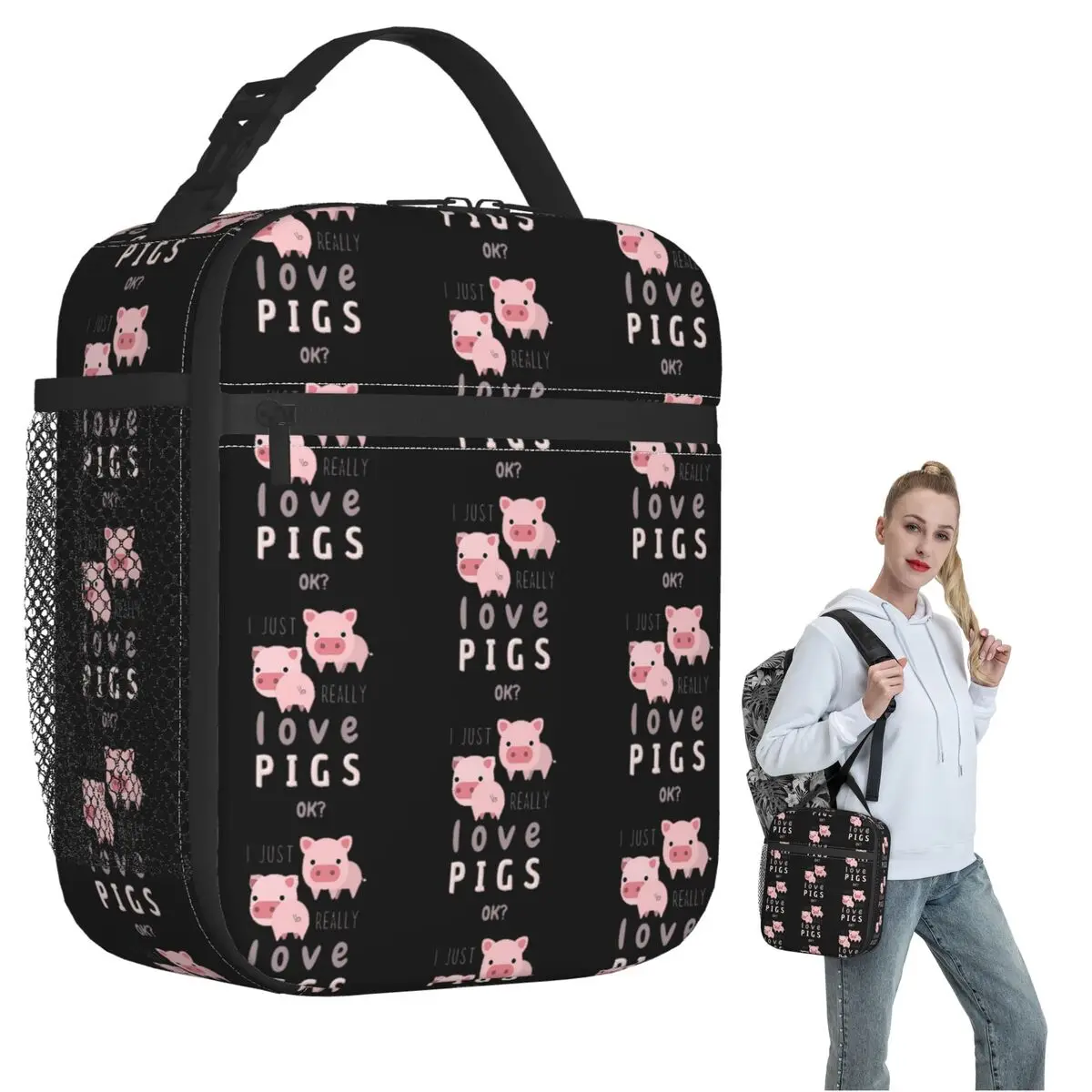 خنازير مضحكة لمحبي الخنازير حقيبة غداء معزولة للنساء والأطفال صناديق طعام مانعة للتسرب حقيبة غداء حرارية
