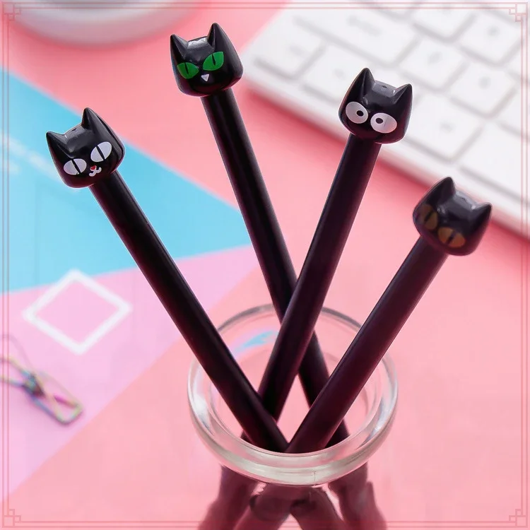 24 Pcs Wholesale Creative Little Black Cat Head Cute Gel Pens Signature Pen Student Stationery