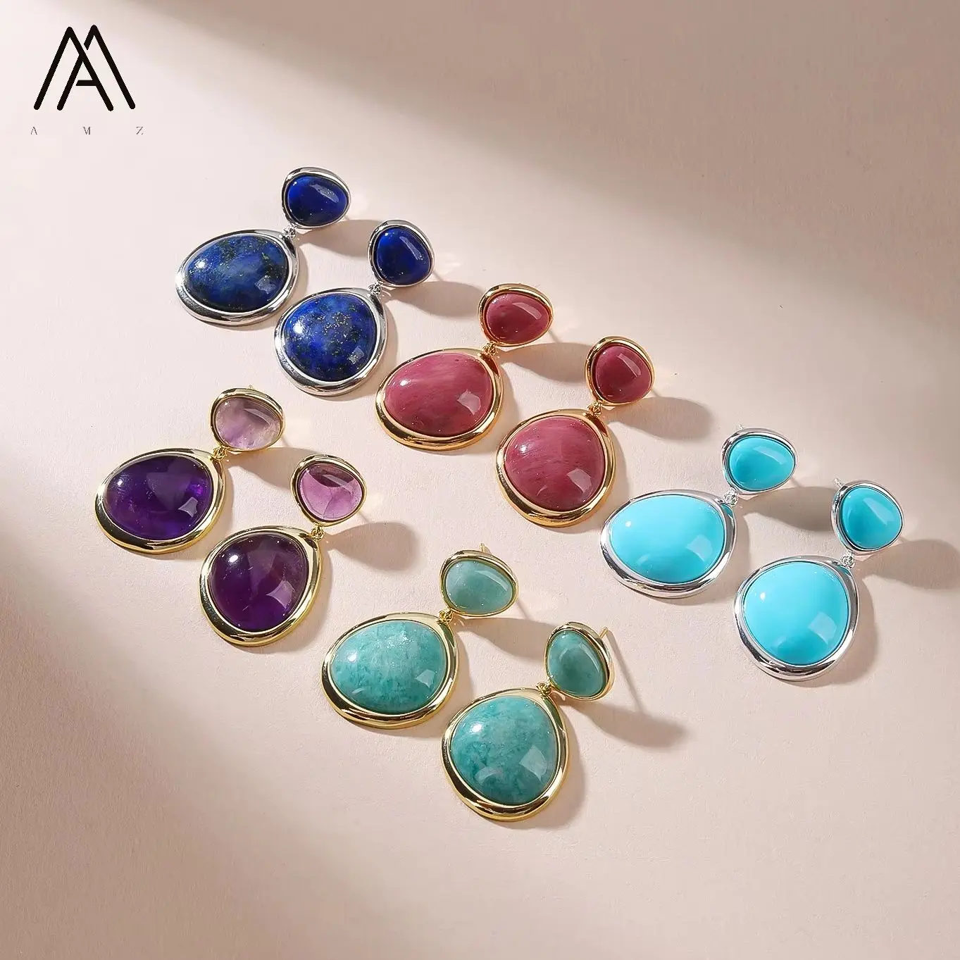 2026 Spain Teardrop Free‑Form Earrings Natural Stone Purple Amethyst Bezel Setting Irregular Banquet Jewelry Gifts for Women