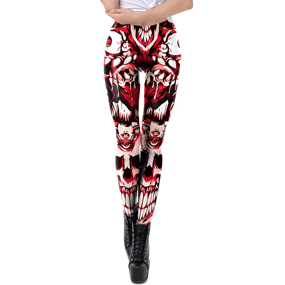 Nadanbao Halloween Holiday Party Funny Leggings Women Sexy Tights Trousers Female 3D Digital Printing Mid Waist Elastic Pants