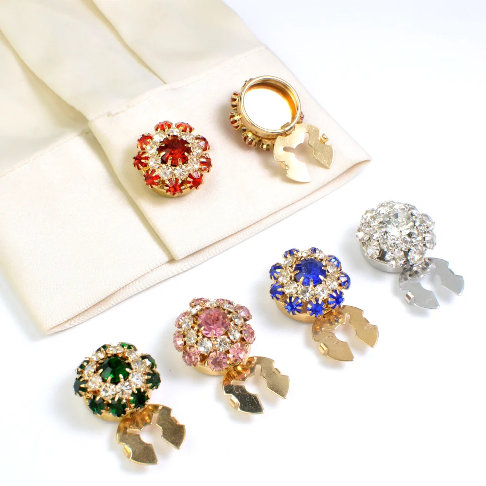 Vintage Colored Rhinestone Flower-shaped Cufflinks Sparkling Flower-shaped Rhinestone Shirt Sleeves Dress Clothing Decoration
