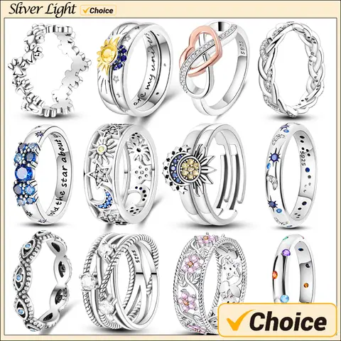 Original 925 Sterling Silver Rings For Women High Quality Zircon Sets Eternal Love Star Moon Princess Finger Rings Jewelry Gifts