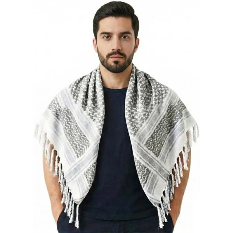 

100% Cotton Palestinian Keffiyeh Scarf, Military Shemagh Tactical Desert Scarf Head Neck Wrap for Men and Women
