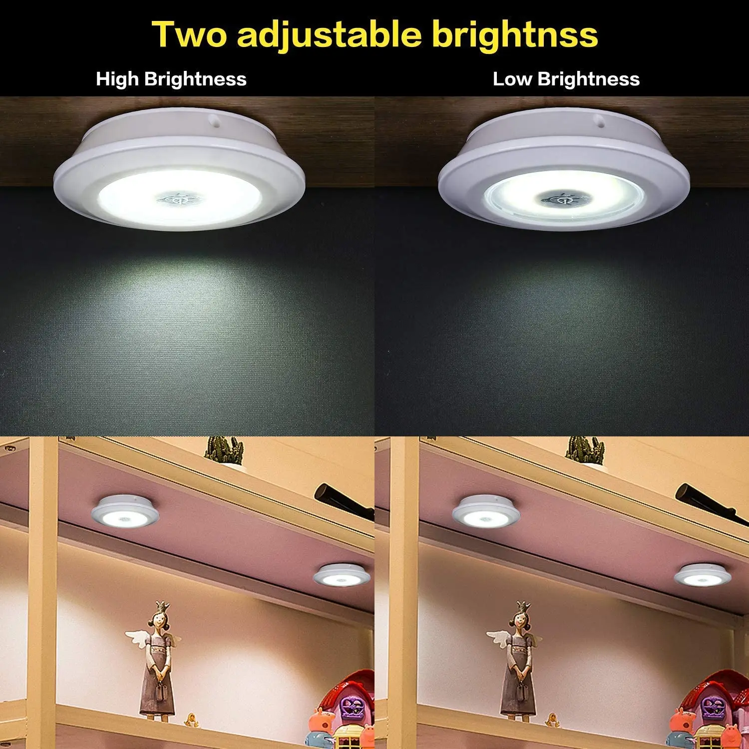 Lampe LED COB 3W à intensité variable sous armoire, veilleuse, télécommande, interrupteur de lumière de garde-robe, bouton poussoir pour escaliers, cuisine, HOB