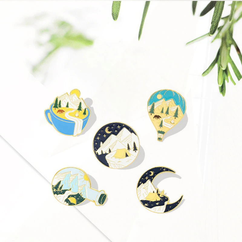 Pin de paisaje Natural para solapa, broche de esmalte personalizado para exteriores, regalo de joyería de dibujos animados, Cam, Pinsg Adventure