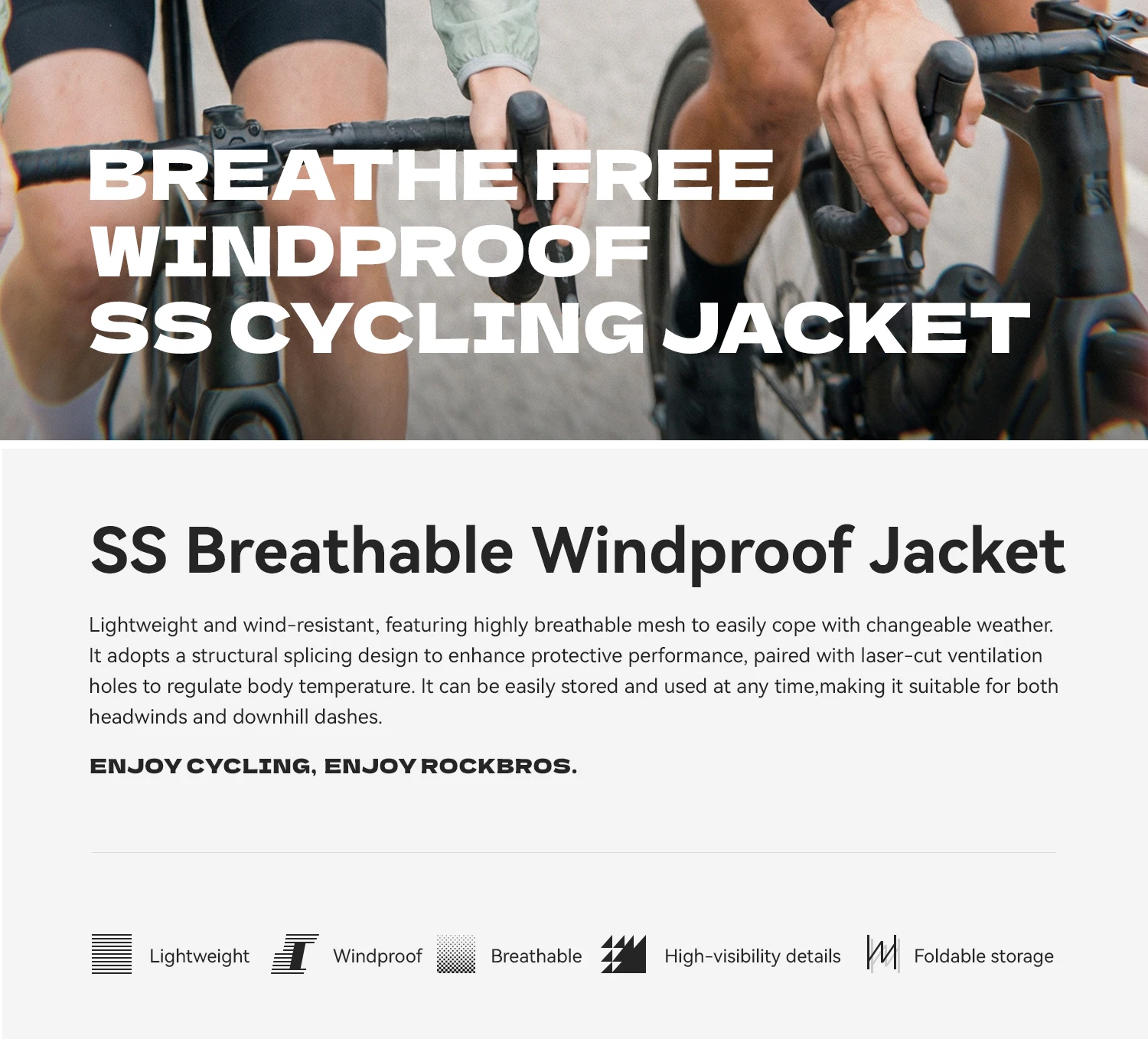 ROCKBROS Fahrradjacke, winddicht, atmungsaktiv, leichte, faltbare Fahrradjacke mit UV-Schutz für Herren und Damen. – Detail 2