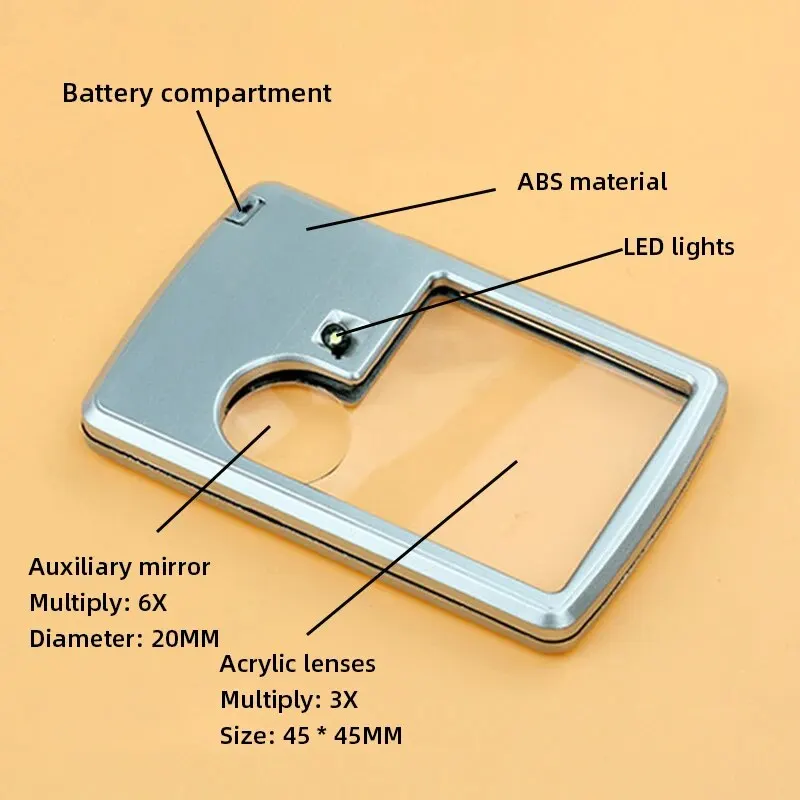 1 PC Card Magnifying Glass with Led Light Magnifying Glass 3 Times Or 6 Times Portable Reading for The Elderly