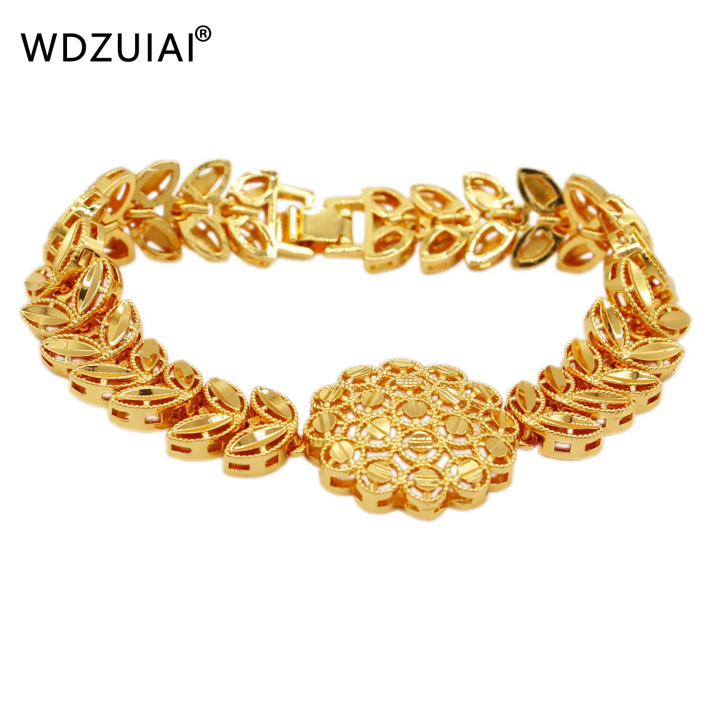 WDZUIAI Leaf Shape Barcelets Dubai Gold Color Bangle African Ethiopian Israel Women Girls Party Charm Jewelry Birthday Best Gift