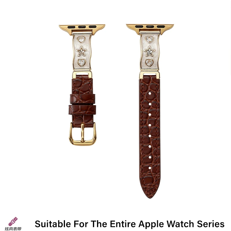 สายหนังปิดทองรูปทรงสามดาวเข้ากันได้กับ 38/40/41/42/44/45/46/49 มม. เข้ากันได้กับสาย Apple Watch Ultra/Se10/9/8