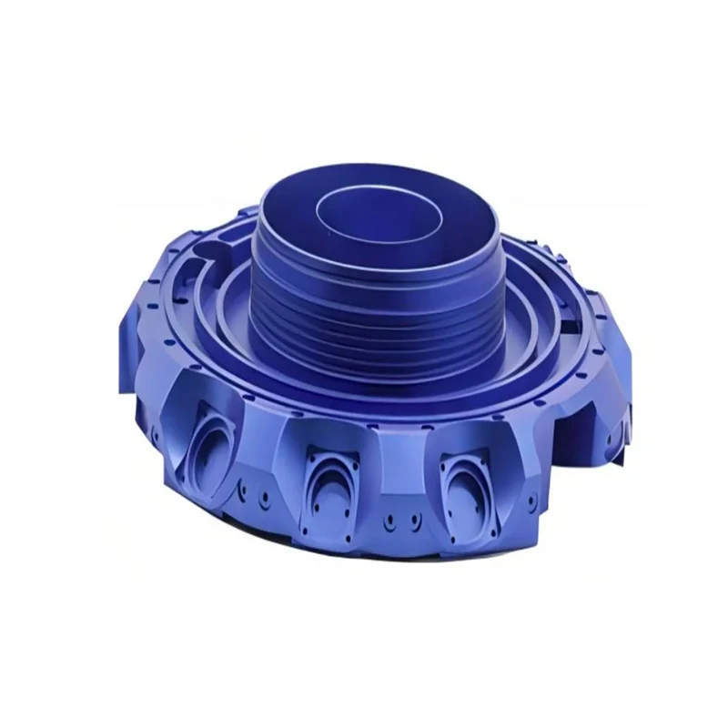 

CNC machined blue anodized aluminum alloy mounting base, large equipment cavity, mechanical transmission end cover