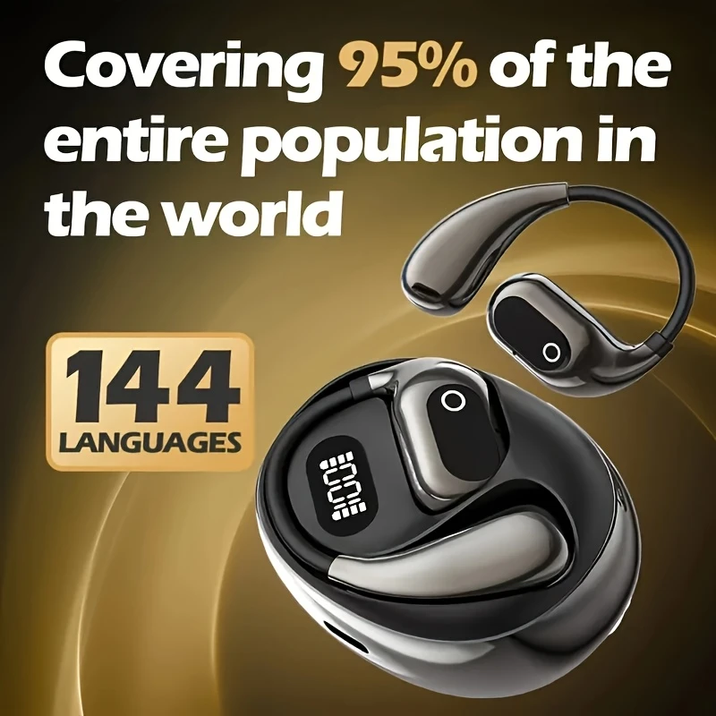 AI Real-Time Translation Earphones | LED Power Display, 100+ Language Translation, Bluetooth 5.4, Barrier-Free Communication